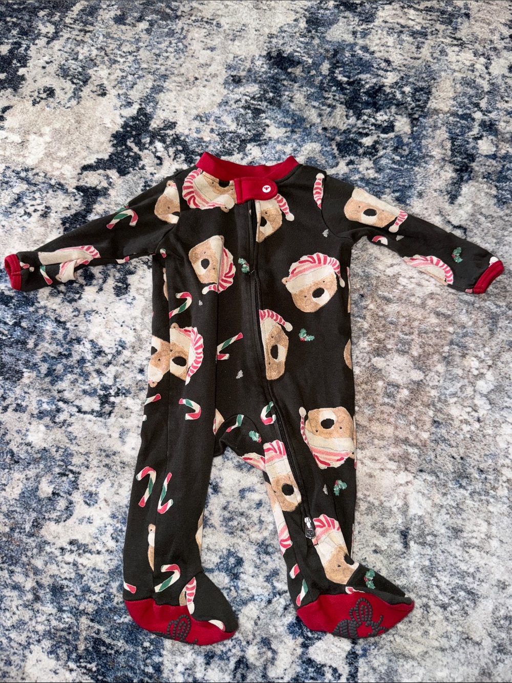 Burt's Bees Baby Black Bear & Candy Cane Footed One-Piece Pajamas
